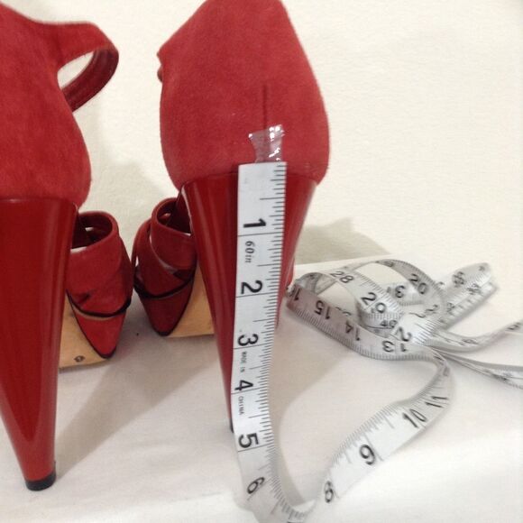 Aldo Red Suede Chunky Heel Platform Strappy Ankle Closure Sandal Size 37 - Picture 5 of 8
